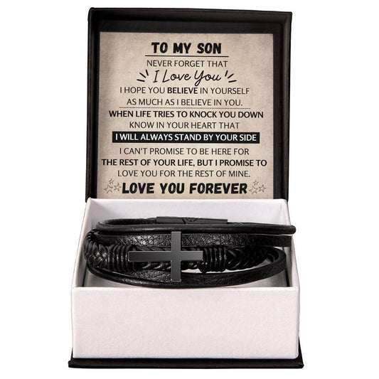 To My Son Leather Bracelet with Cross | Love You Forever