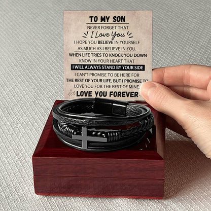 To My Son Leather Bracelet with Cross | Love You Forever